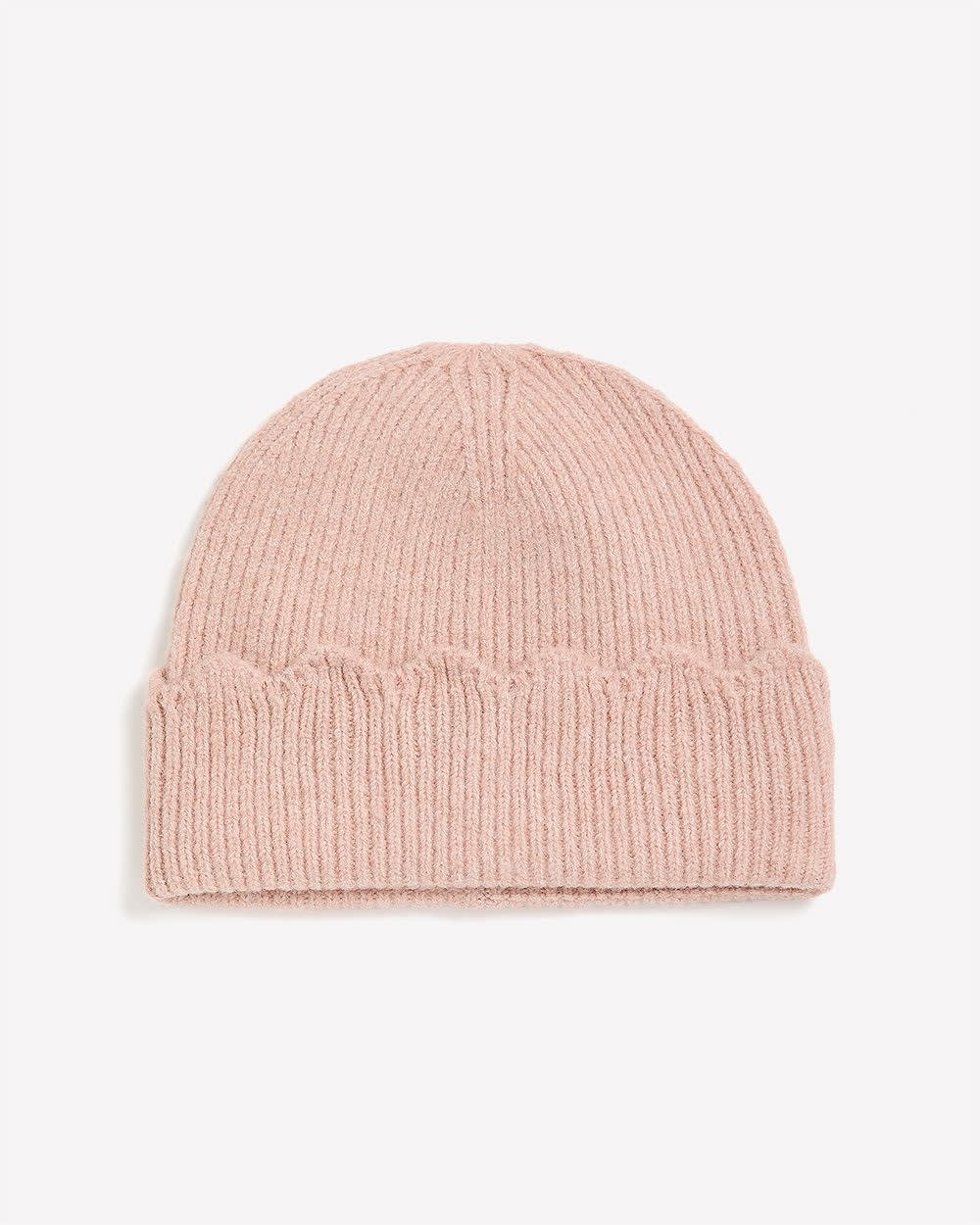 Ribbed Knit Beanie with Scalloped Cuff Light pink