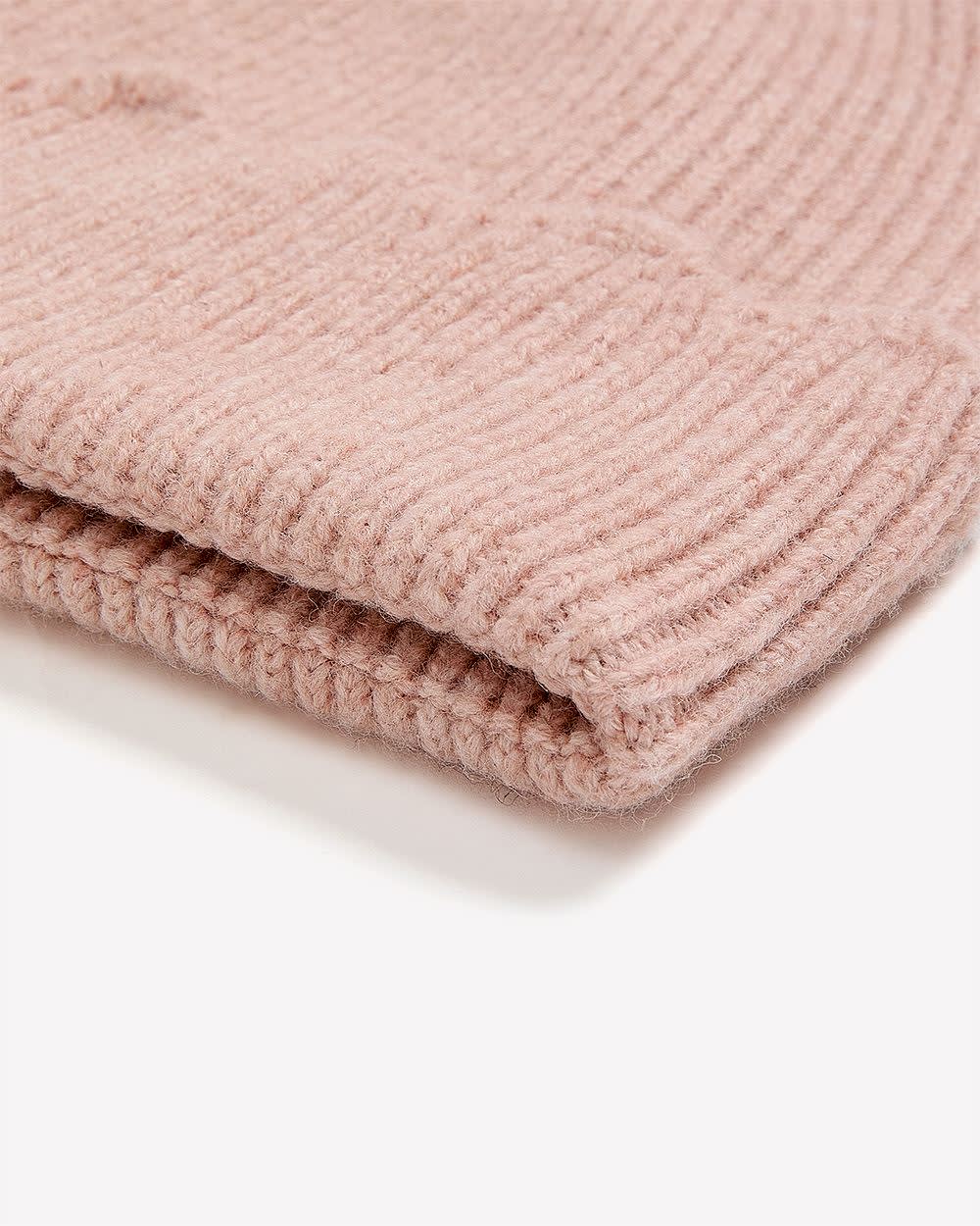 Ribbed Knit Beanie with Scalloped Cuff Light pink