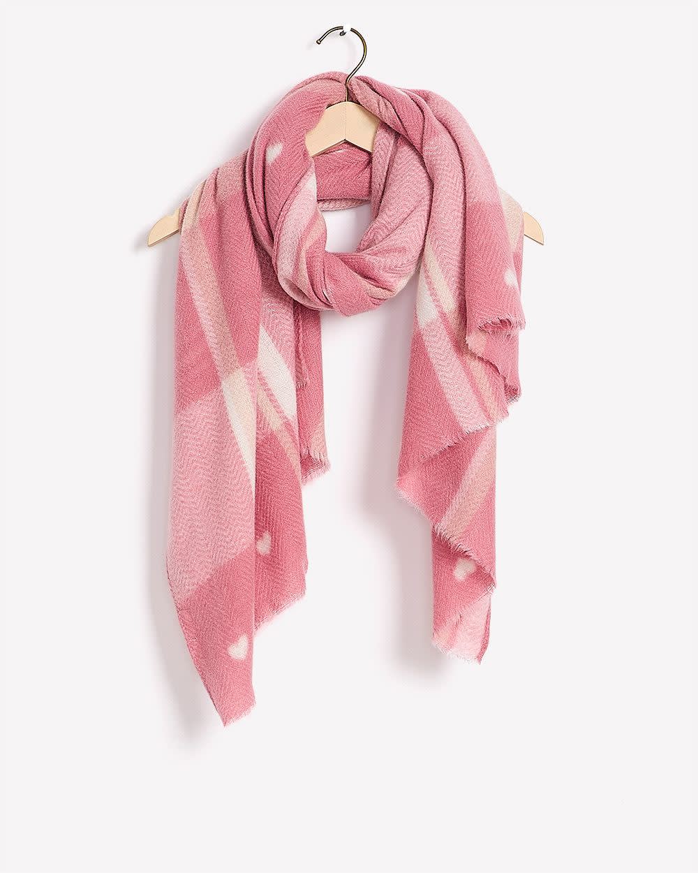 Large Plaid Scarf with Hearts Multicolor