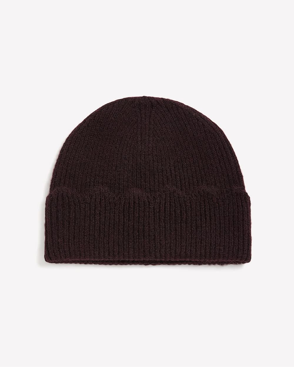 Ribbed Knit Beanie with Scalloped Cuff Burgundy