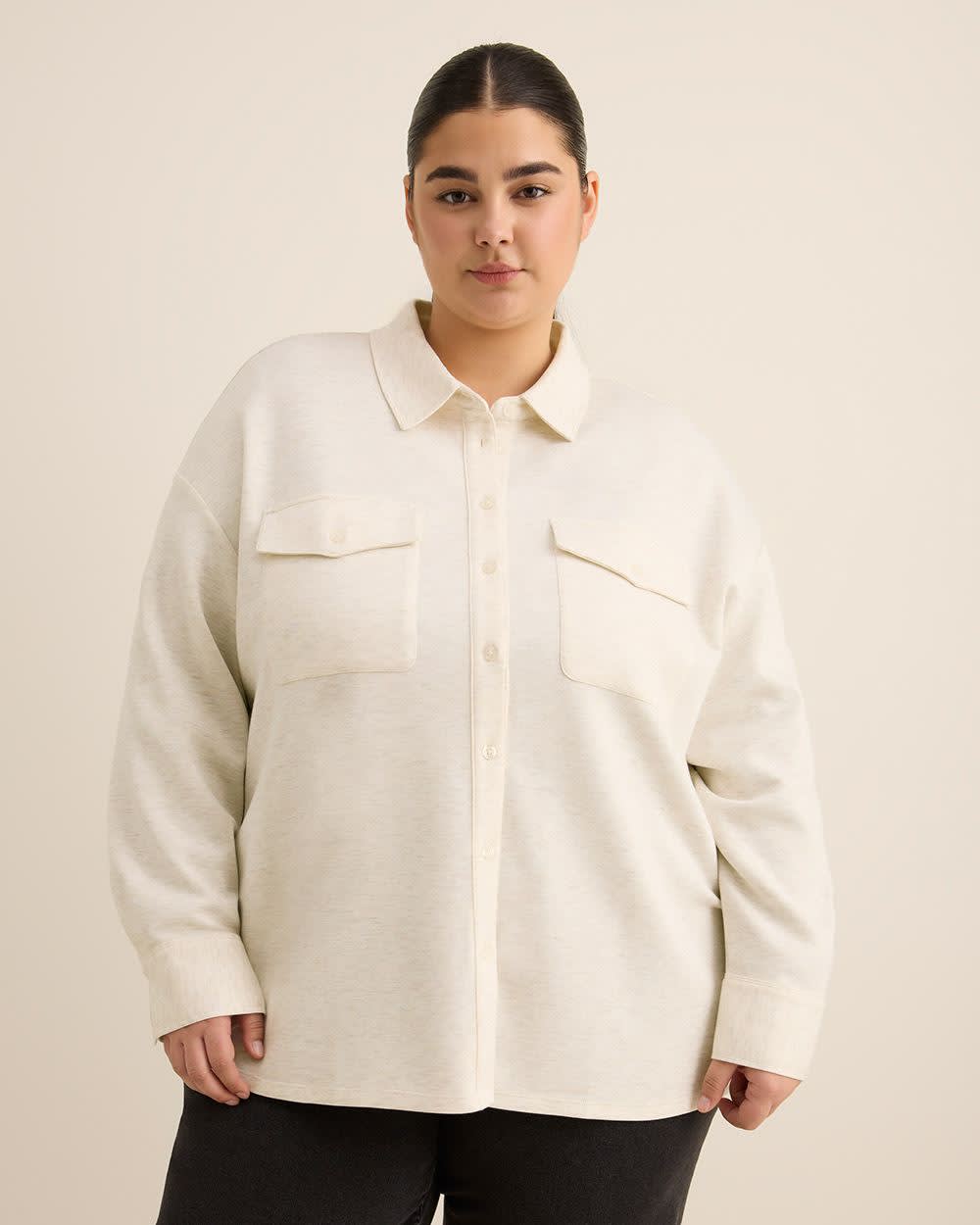 Buttoned-Down Stretch Knit Shirt Snow white 1 Buttoned-Down Stretch Knit Shirt Snow white