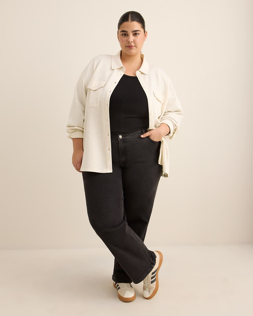 Buttoned-Down Stretch Knit Shirt Snow white 2 Buttoned-Down Stretch Knit Shirt Snow white