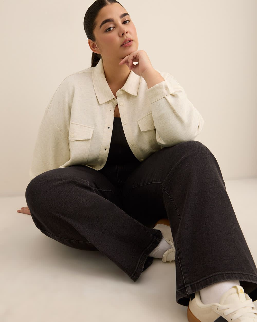 Buttoned-Down Stretch Knit Shirt Snow white 4 Buttoned-Down Stretch Knit Shirt Snow white