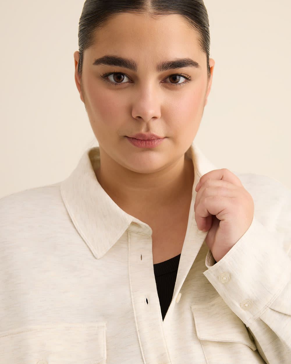 Buttoned-Down Stretch Knit Shirt Snow white 5 Buttoned-Down Stretch Knit Shirt Snow white
