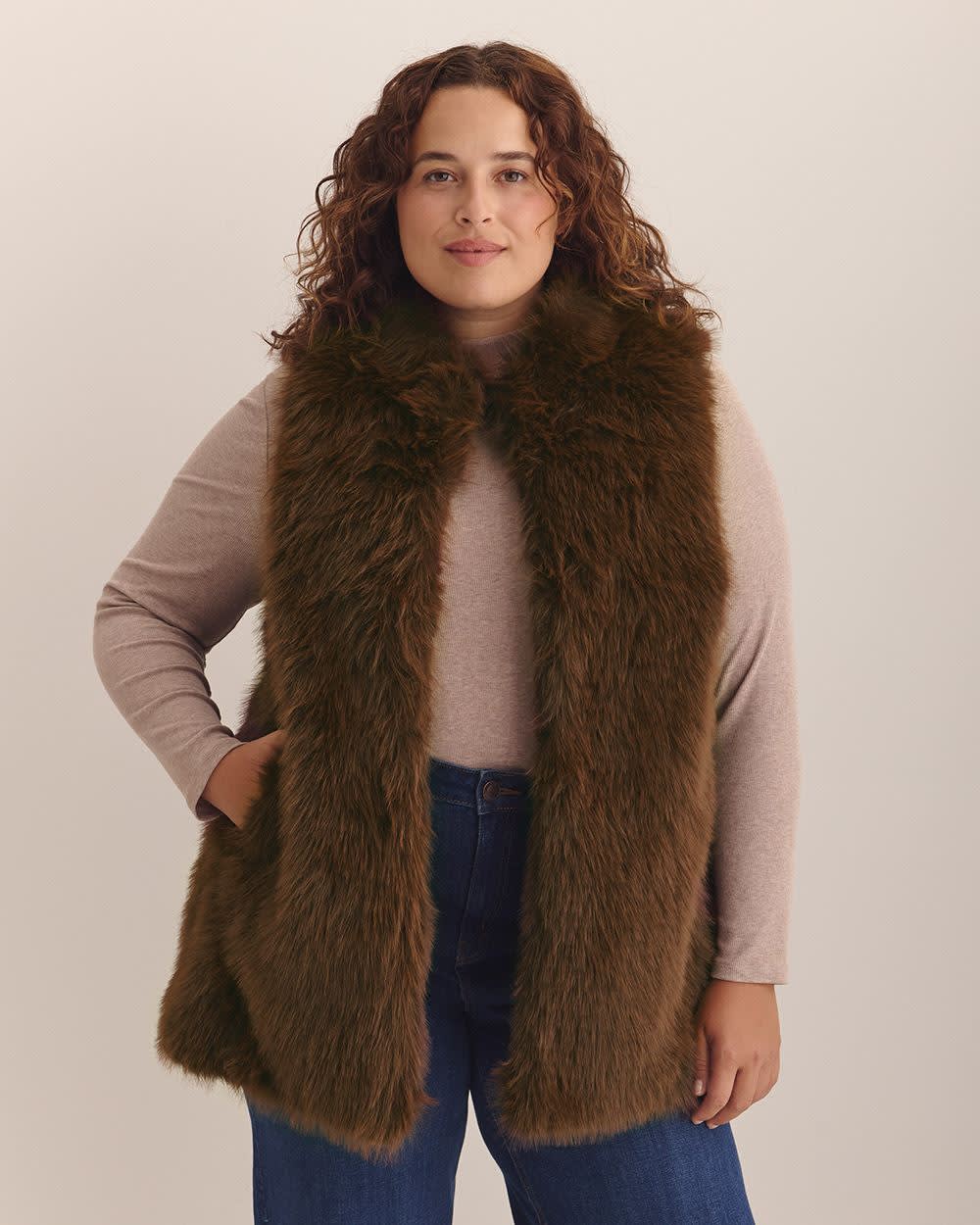 Long Faux-Fur Vest Chicory coffee