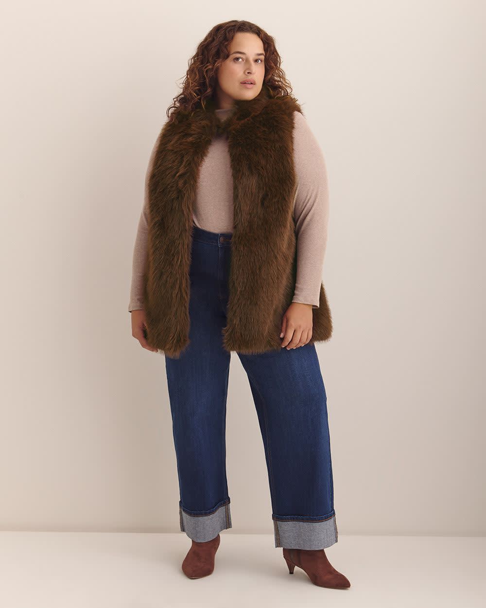 Long Faux-Fur Vest Chicory coffee