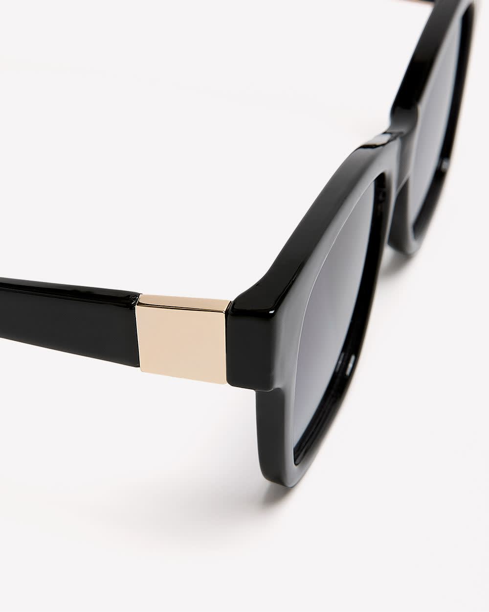Black Round Sunglasses with Golden Arm Detail Black