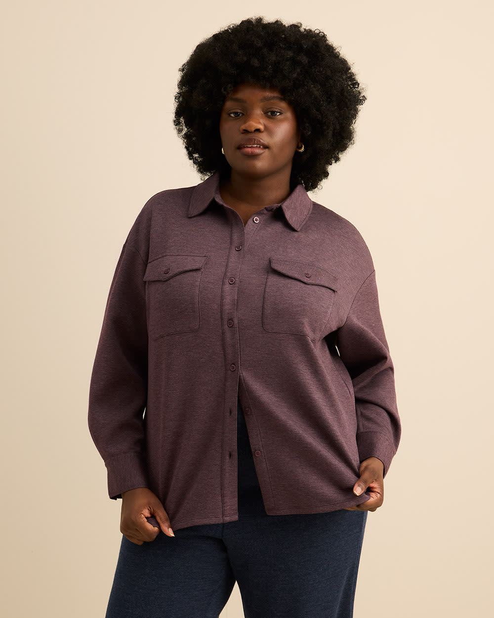 Buttoned-Down Stretch Knit Shirt Plum wine 1 Buttoned-Down Stretch Knit Shirt Plum wine