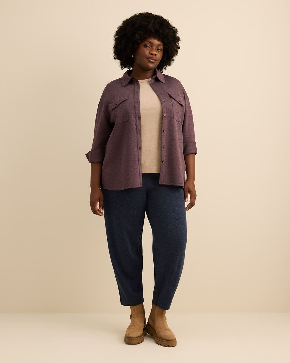 Buttoned-Down Stretch Knit Shirt Plum wine 2 Buttoned-Down Stretch Knit Shirt Plum wine