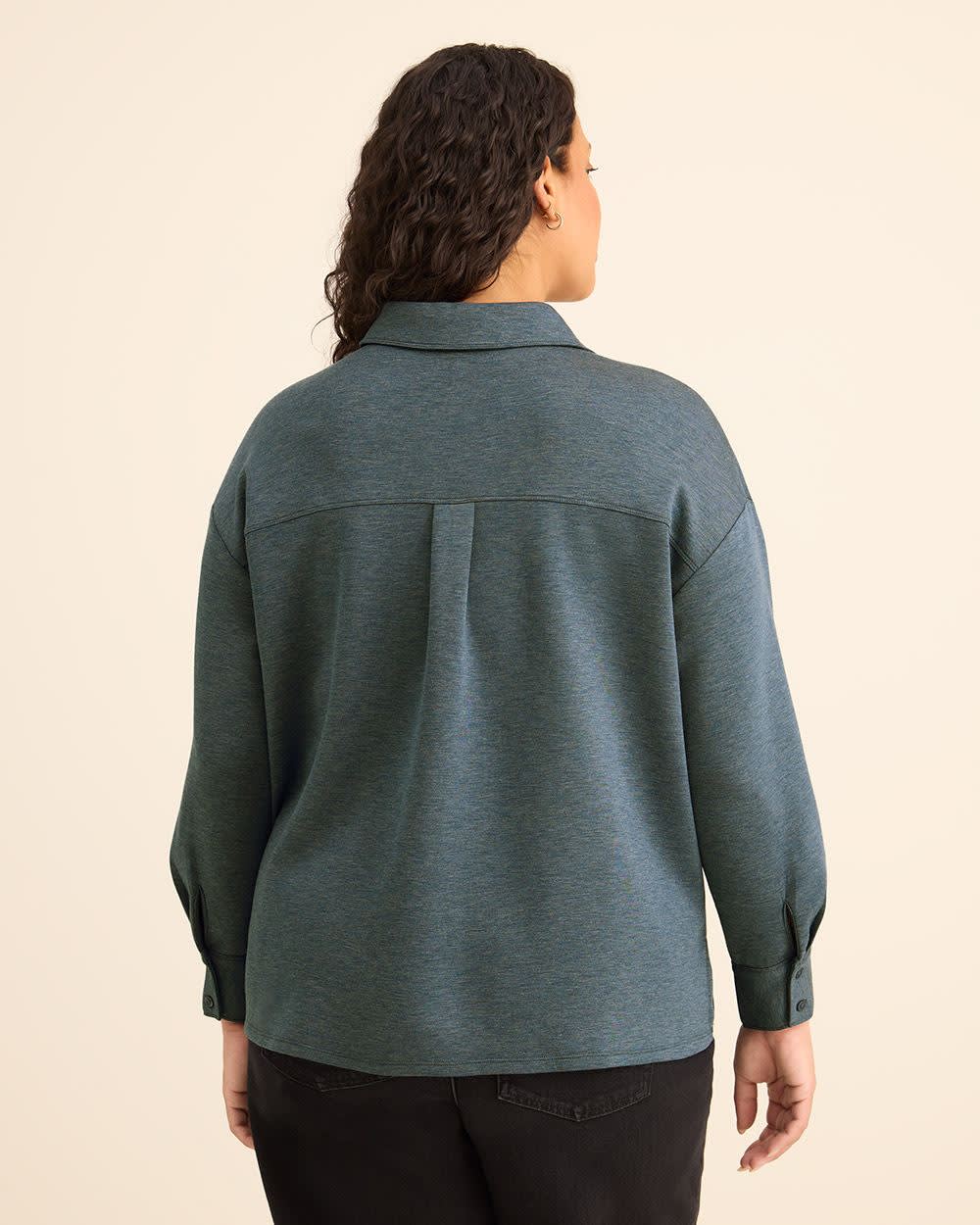 Buttoned-Down Stretch Knit Shirt Navy mix