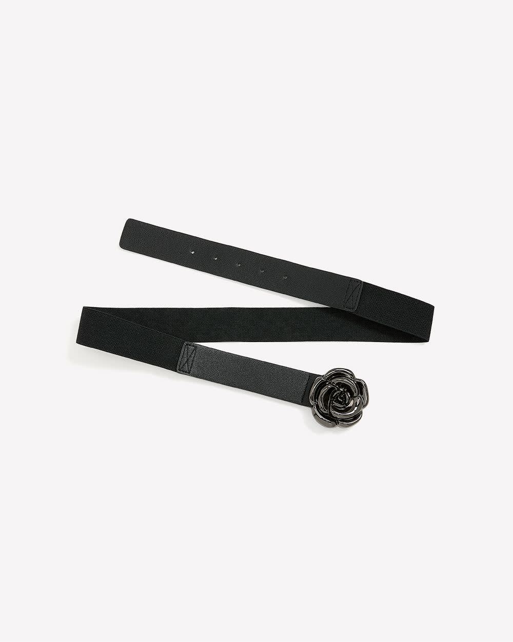 Black Flower Buckle Elastic Belt Black
