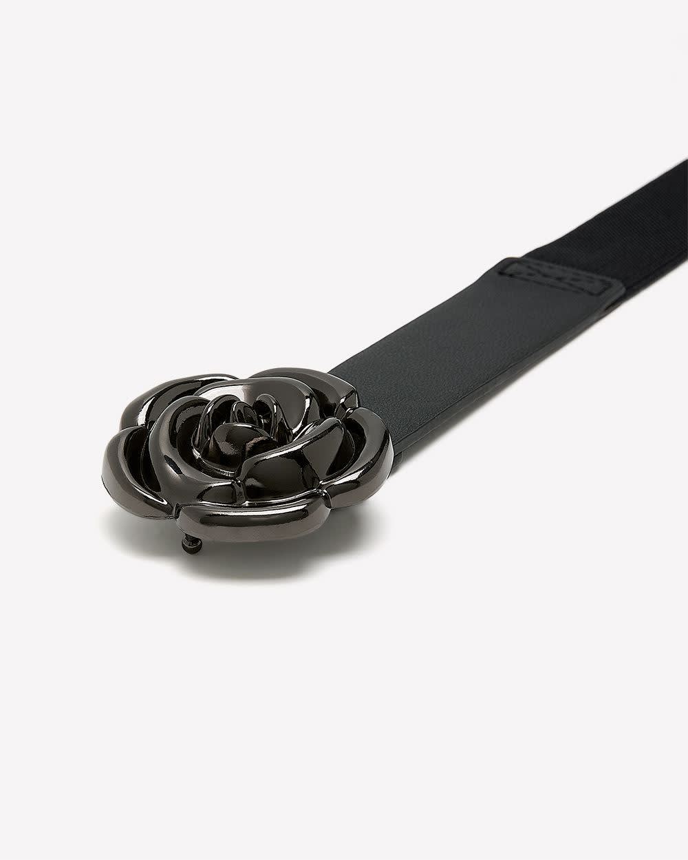 Black Flower Buckle Elastic Belt Black
