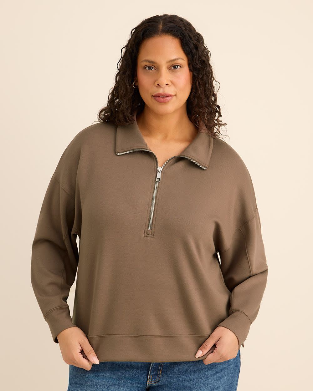 Long-Sleeve Zippered Mock-Neck Top Coffee quartz 1 Long-Sleeve Zippered Mock-Neck Top Coffee quartz