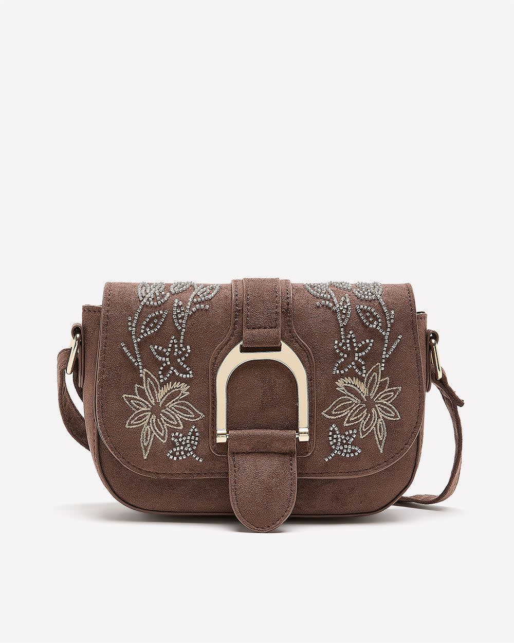 Brown Faux-Suede Embellished Handbag Chicory coffee