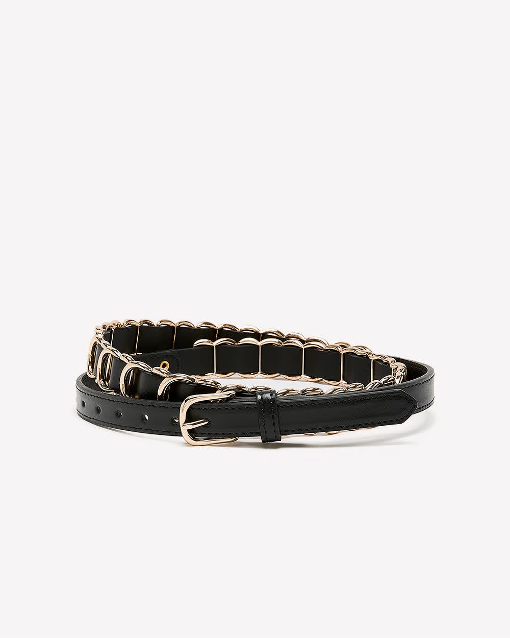 Black Metal Trim Denim Belt Black