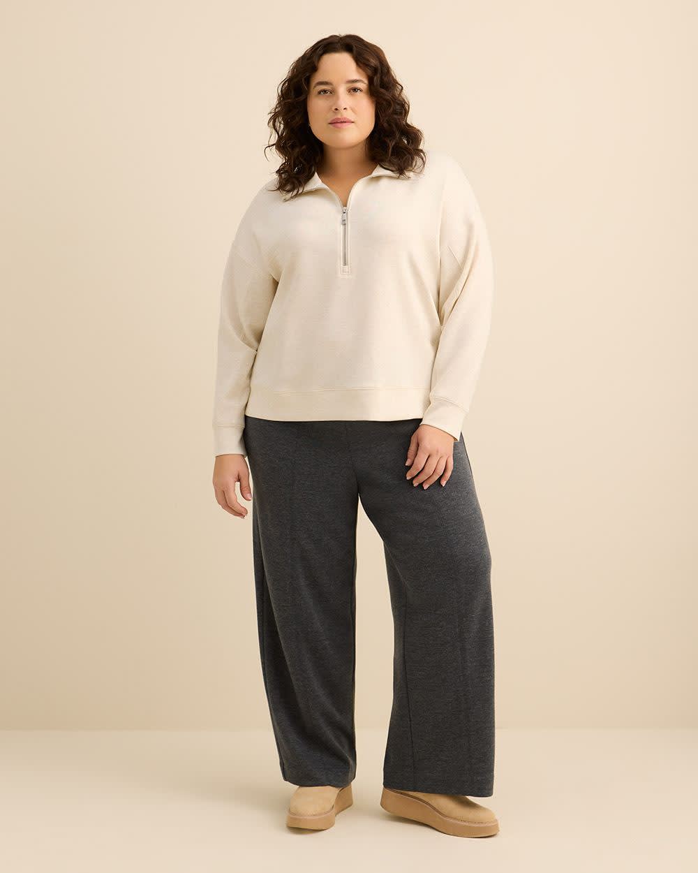 Long-Sleeve Zippered Mock-Neck Top Heather cream 2 Long-Sleeve Zippered Mock-Neck Top Heather cream