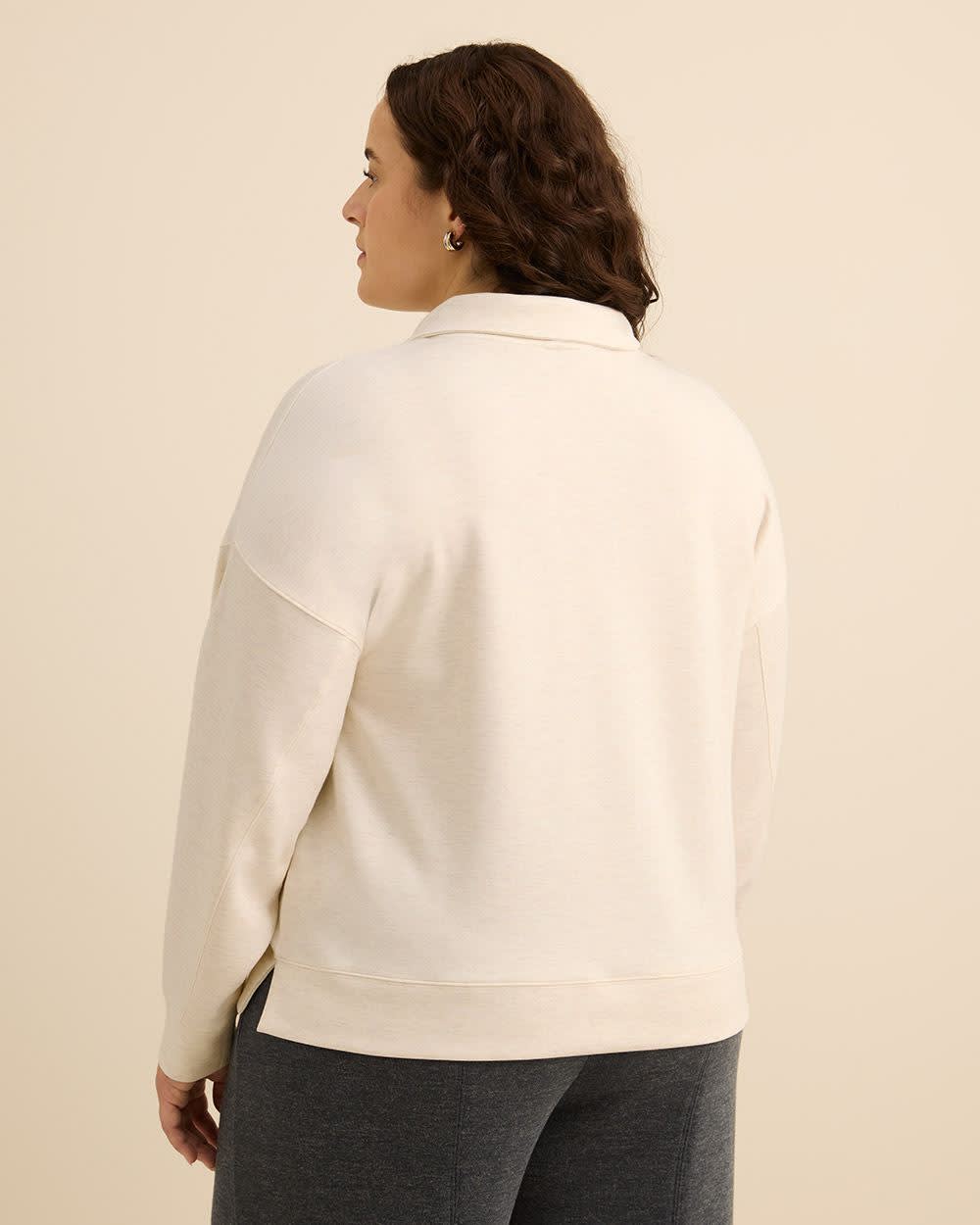 Long-Sleeve Zippered Mock-Neck Top Heather cream 3 Long-Sleeve Zippered Mock-Neck Top Heather cream