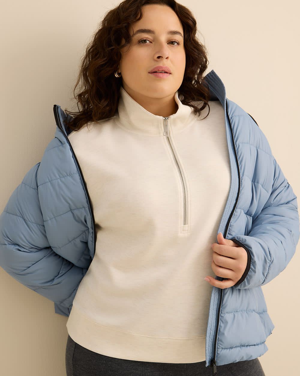 Long-Sleeve Zippered Mock-Neck Top Heather cream 4 Long-Sleeve Zippered Mock-Neck Top Heather cream