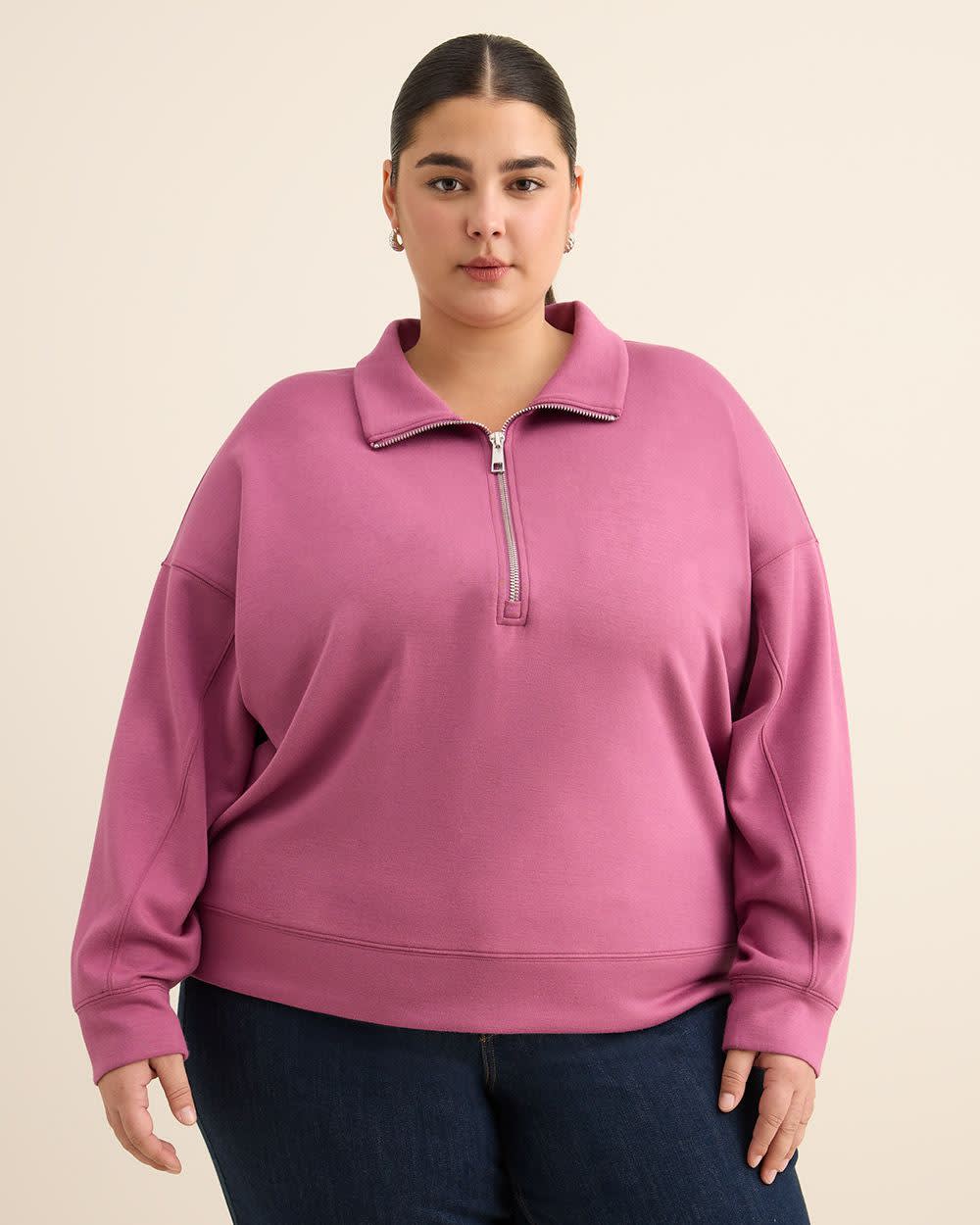 Long-Sleeve Zippered Mock-Neck Top Damson 1 Long-Sleeve Zippered Mock-Neck Top Damson