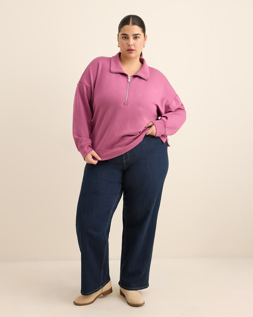 Long-Sleeve Zippered Mock-Neck Top Damson 2 Long-Sleeve Zippered Mock-Neck Top Damson