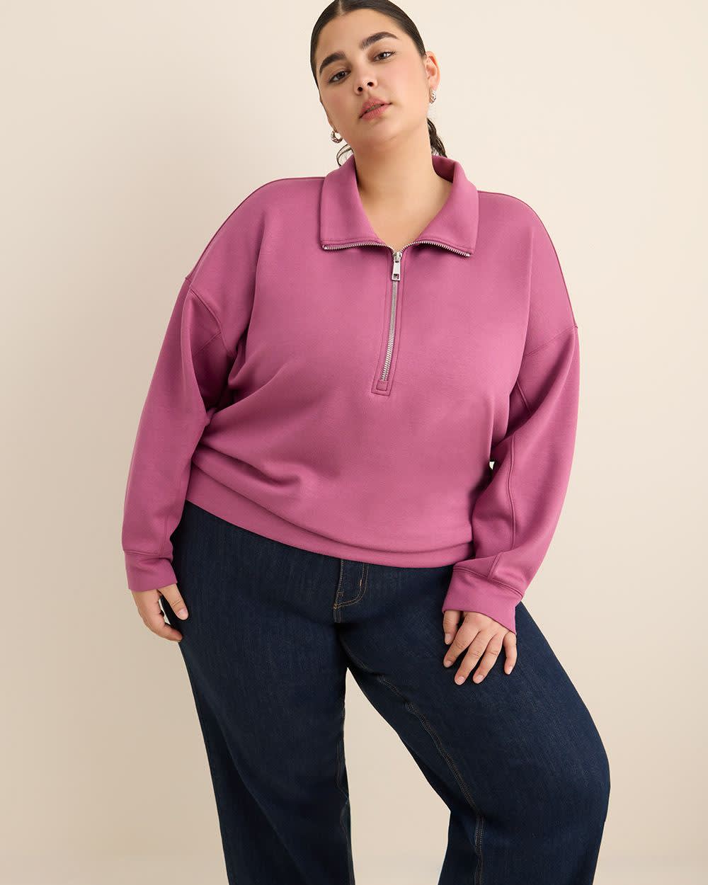 Long-Sleeve Zippered Mock-Neck Top Damson 4 Long-Sleeve Zippered Mock-Neck Top Damson