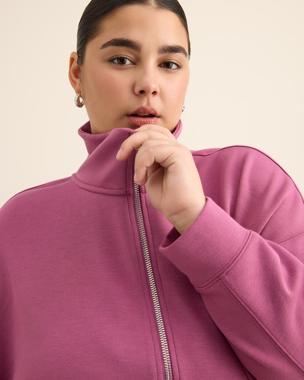 Long-Sleeve Zippered Mock-Neck Top Damson 5 Long-Sleeve Zippered Mock-Neck Top Damson