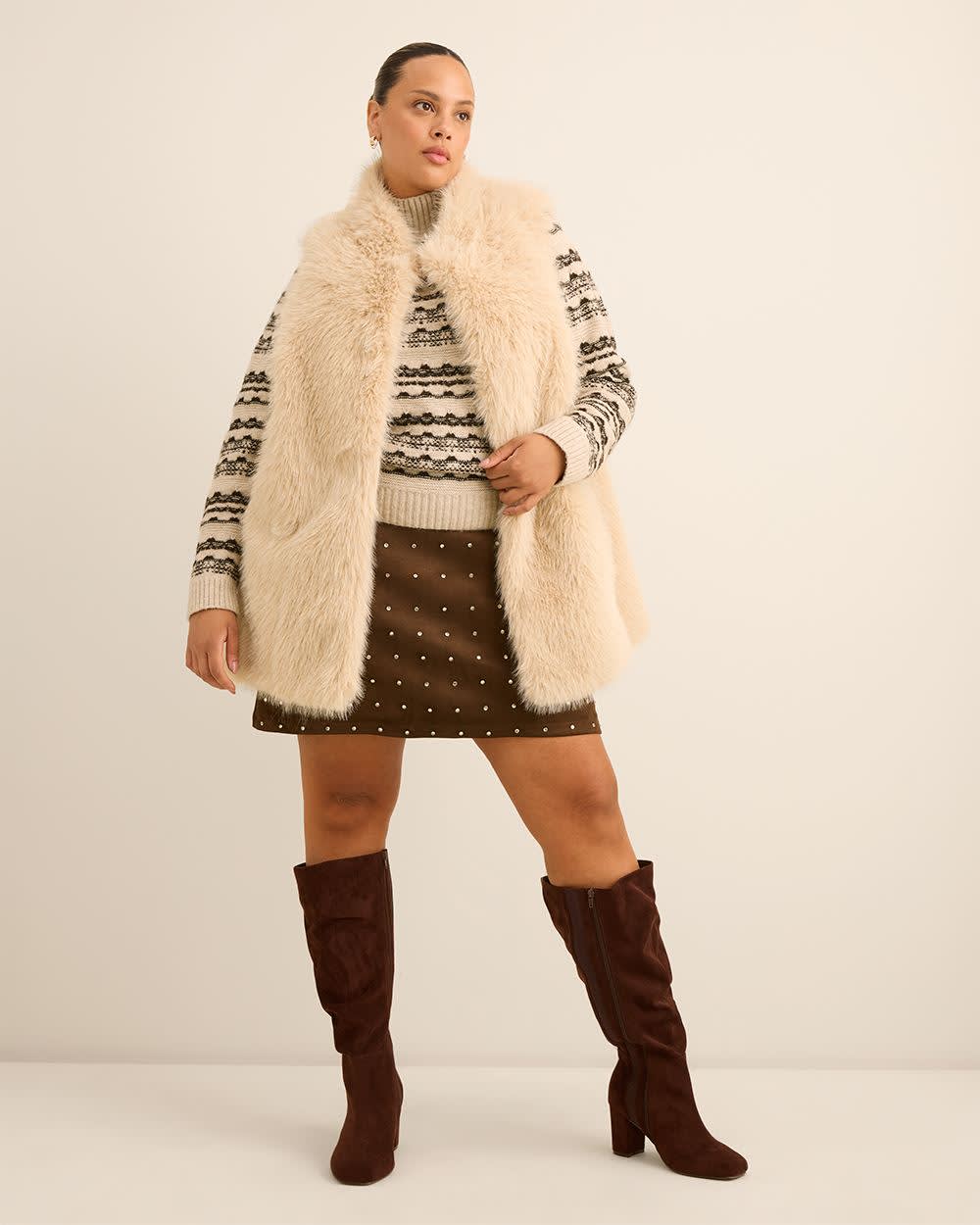 Long Faux-Fur Vest Sand-