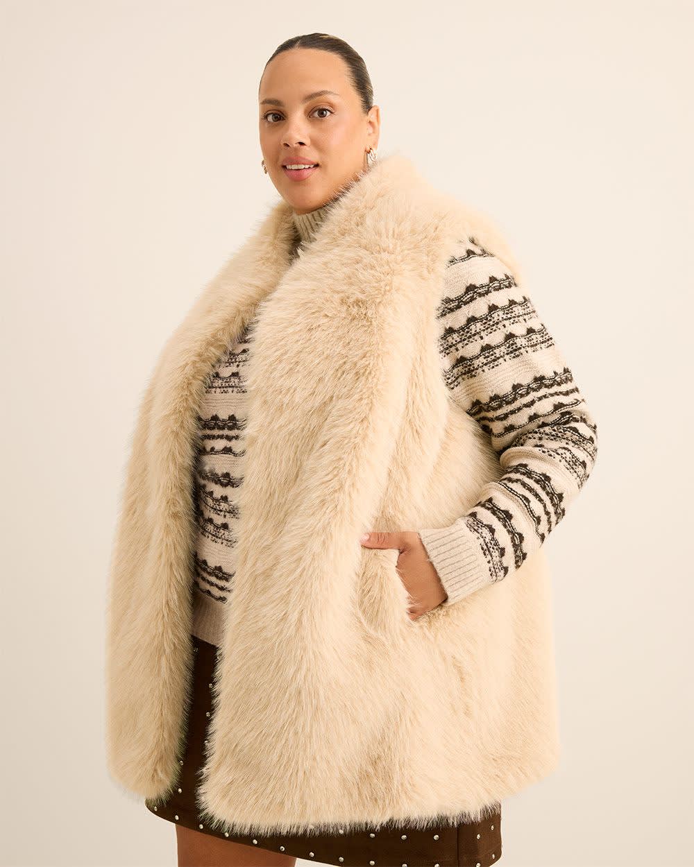 Long Faux-Fur Vest Sand-