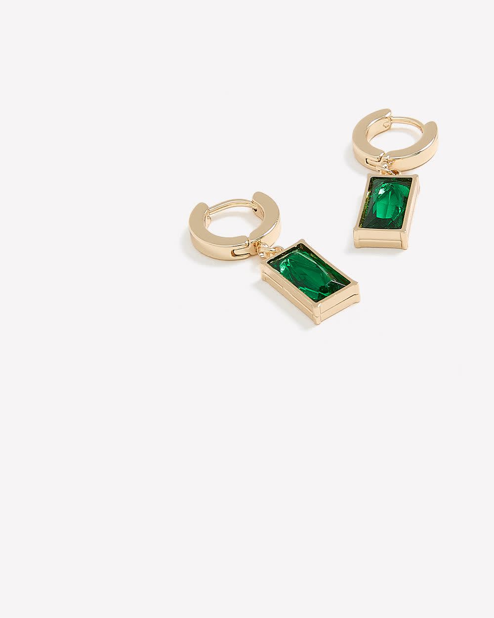 Green Glass Stone Pendant Earrings Gold