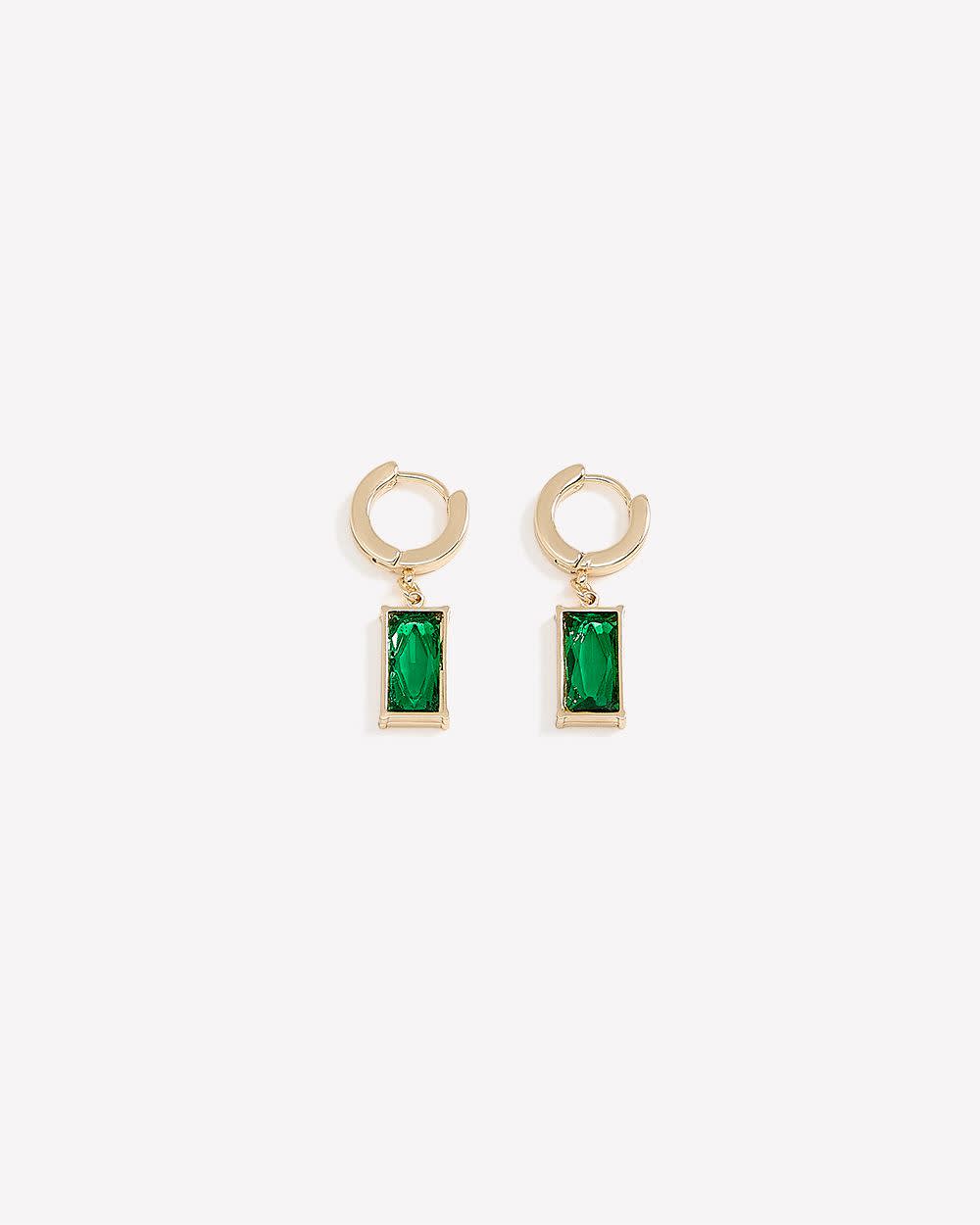 Green Glass Stone Pendant Earrings Gold