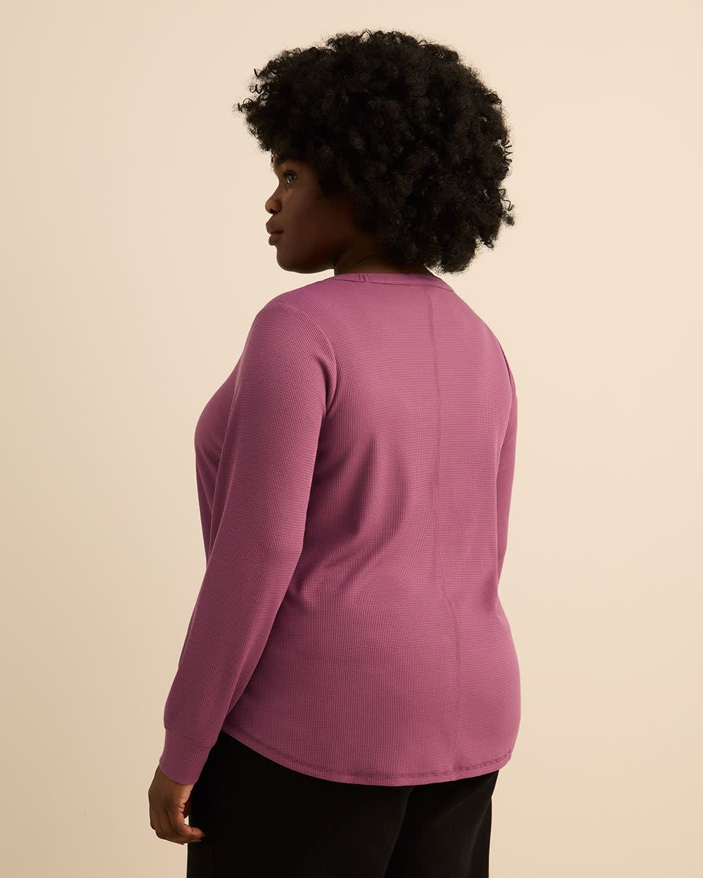 Curvy-Fit Long-Sleeve Waffle Tee - PENN. Essentials Damson