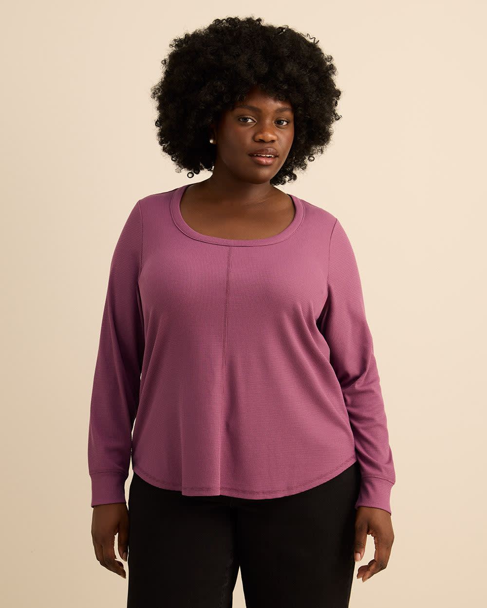 Curvy-Fit Long-Sleeve Waffle Tee - PENN. Essentials Damson