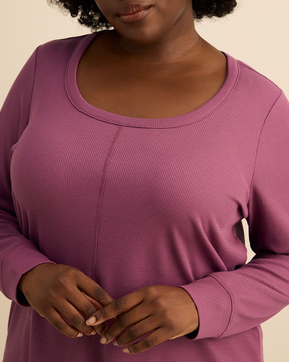 Curvy-Fit Long-Sleeve Waffle Tee - PENN. Essentials Damson