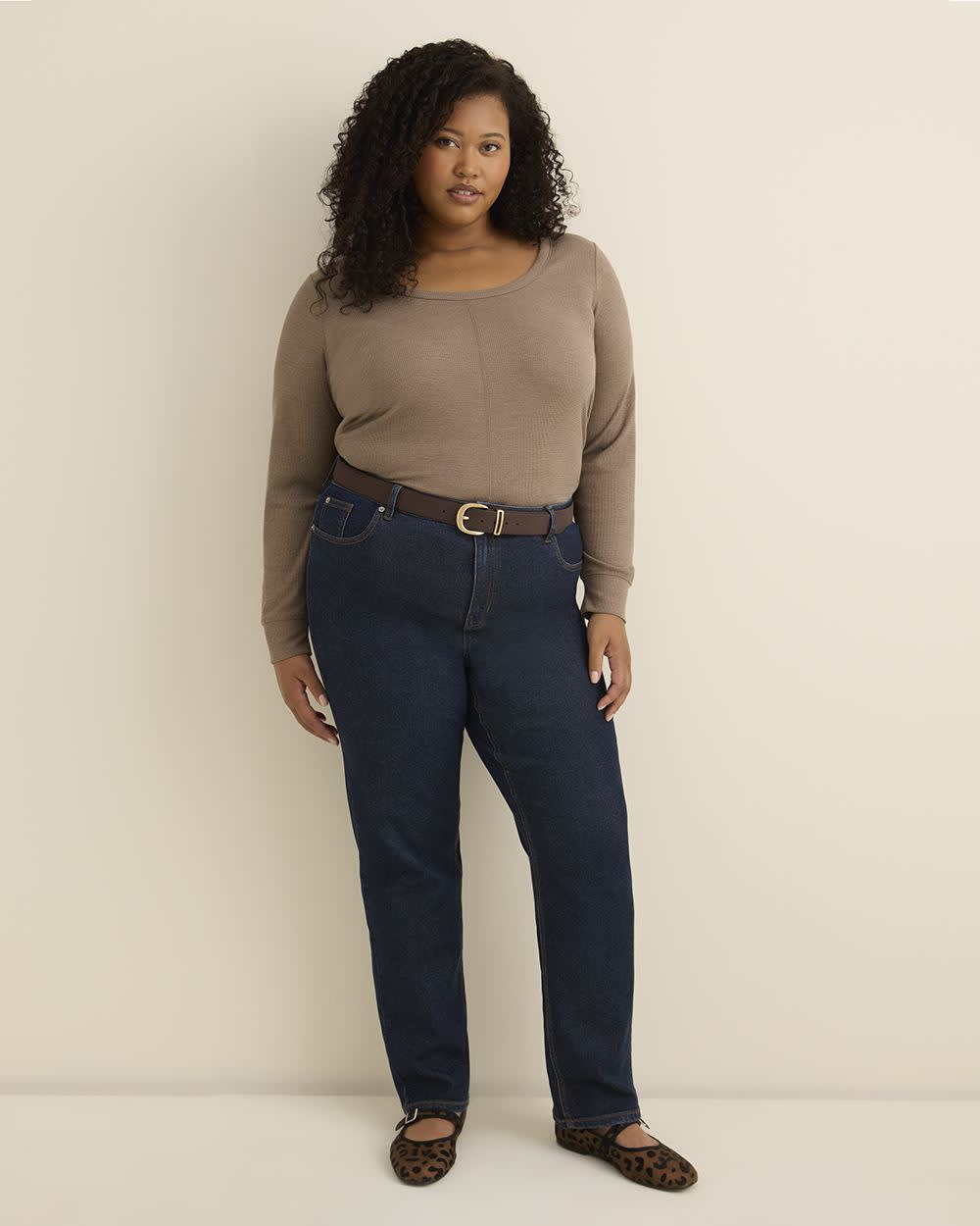 Curvy-Fit Long-Sleeve Waffle Tee - PENN. Essentials Coffee quartz