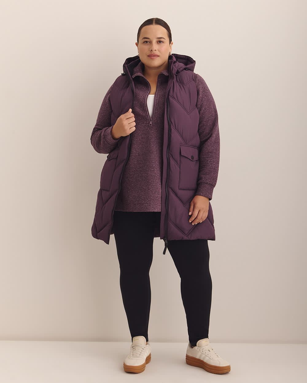 Responsible, Long Hooded Vest - Active Zone Plum perfect