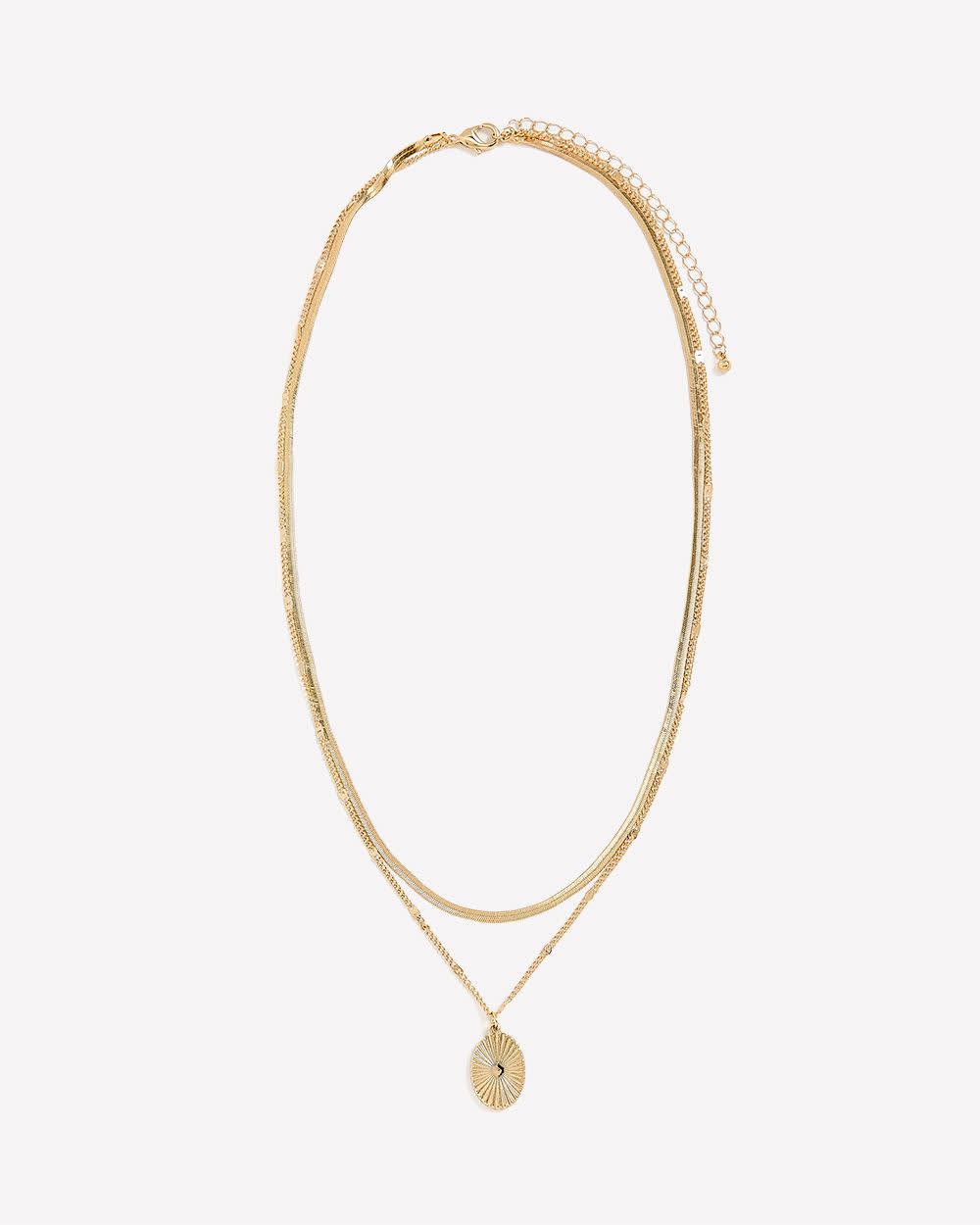 Golden Two-Layer Short Necklace with Textured Pendant Gold