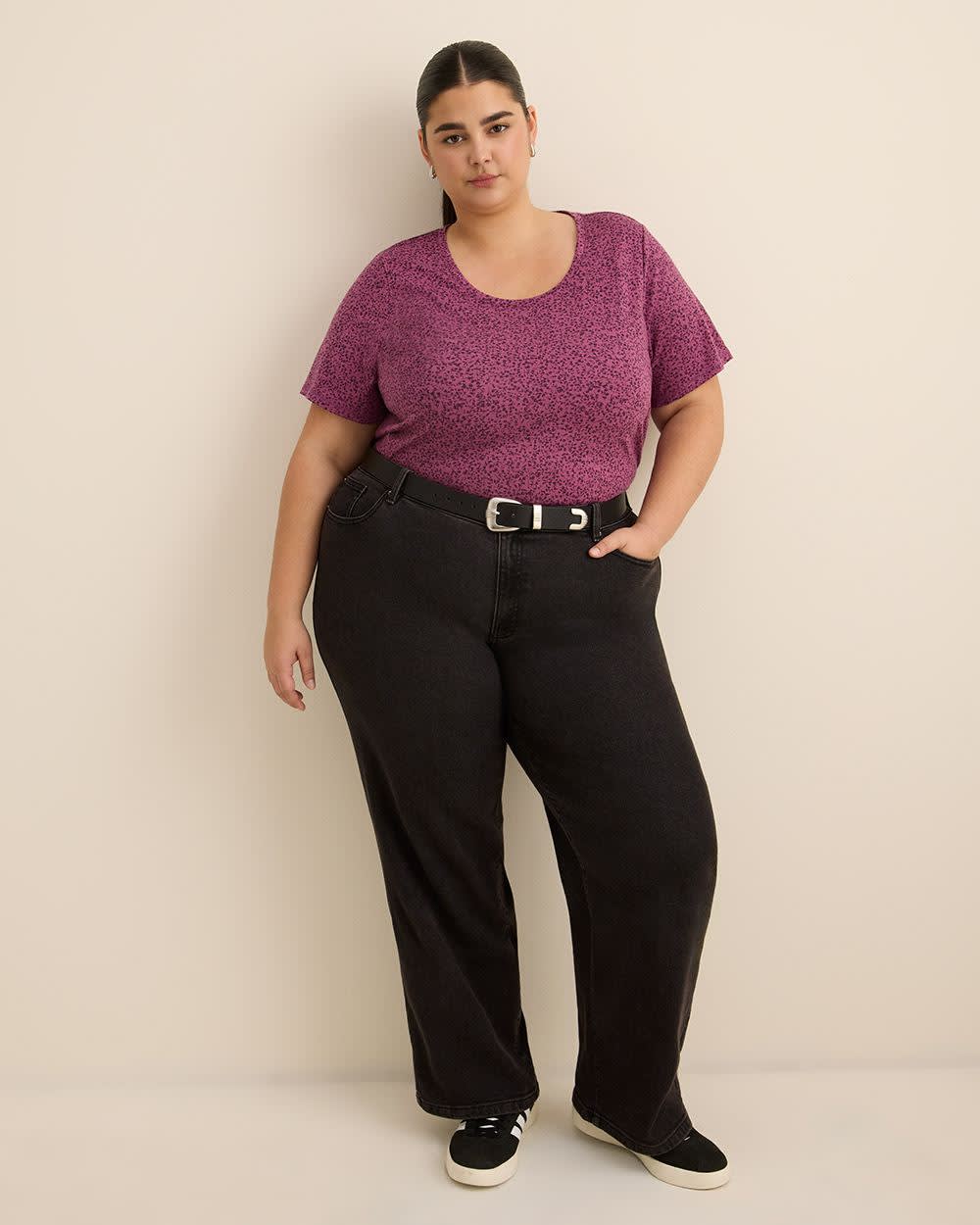 Printed Curvy-Fit Crewneck Tee - PENN. Essentials Damson printed