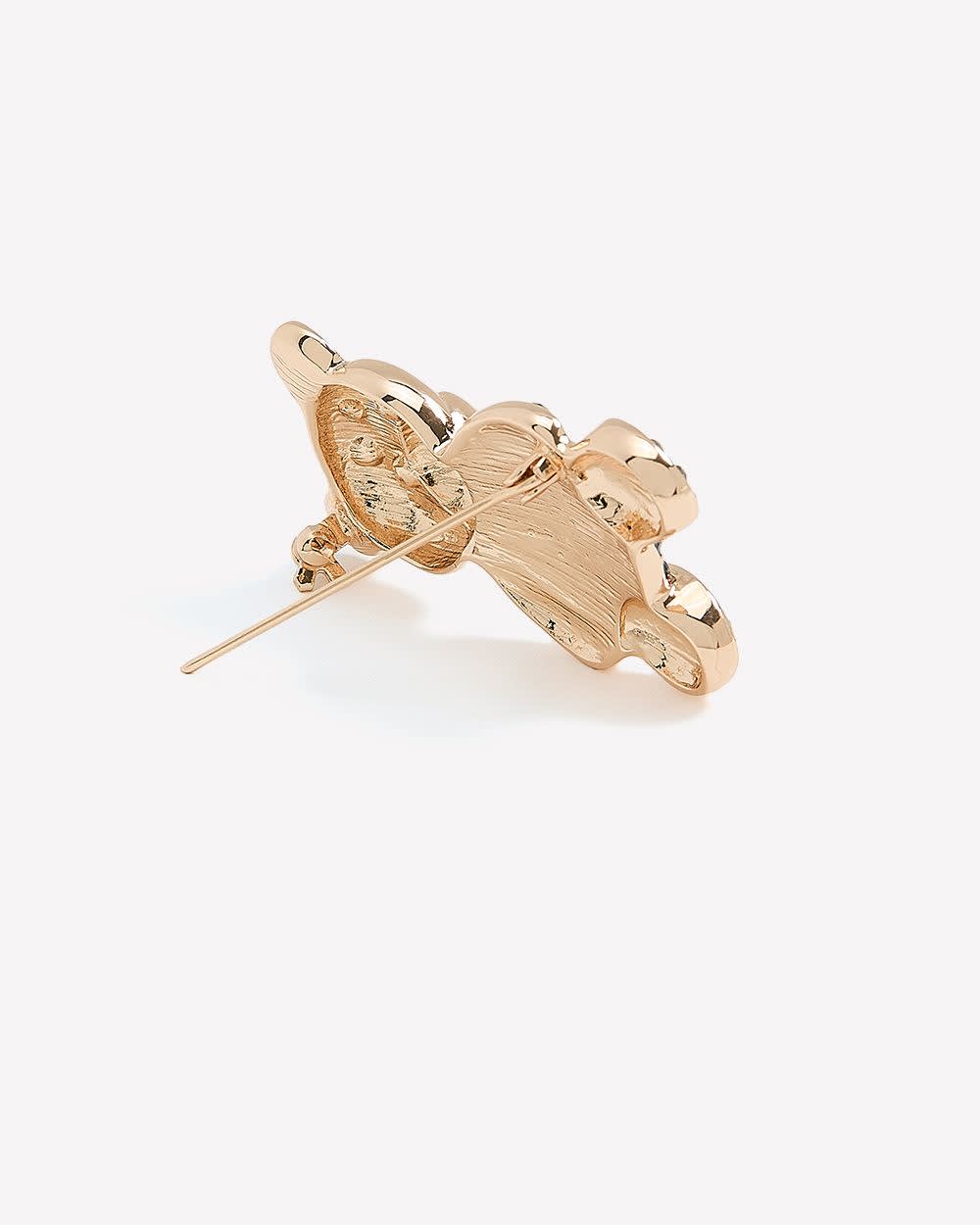 Golden Teddy Bear Brooch with Black Rhinestones Gold