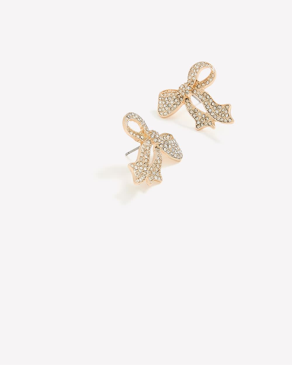Golden Rhinestone Bow-Shaped Earrings Gold