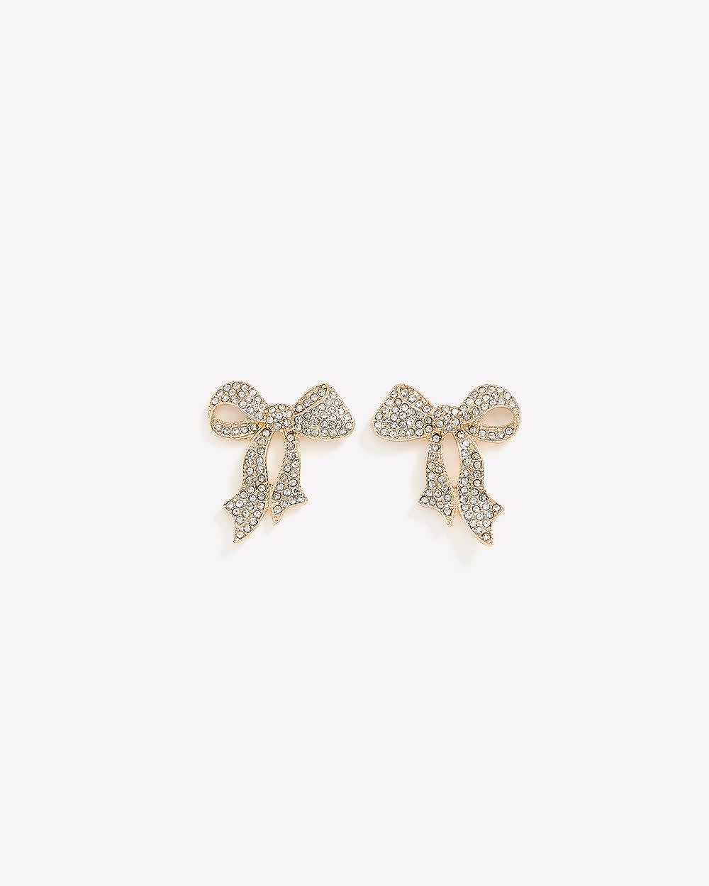 Golden Rhinestone Bow-Shaped Earrings Gold