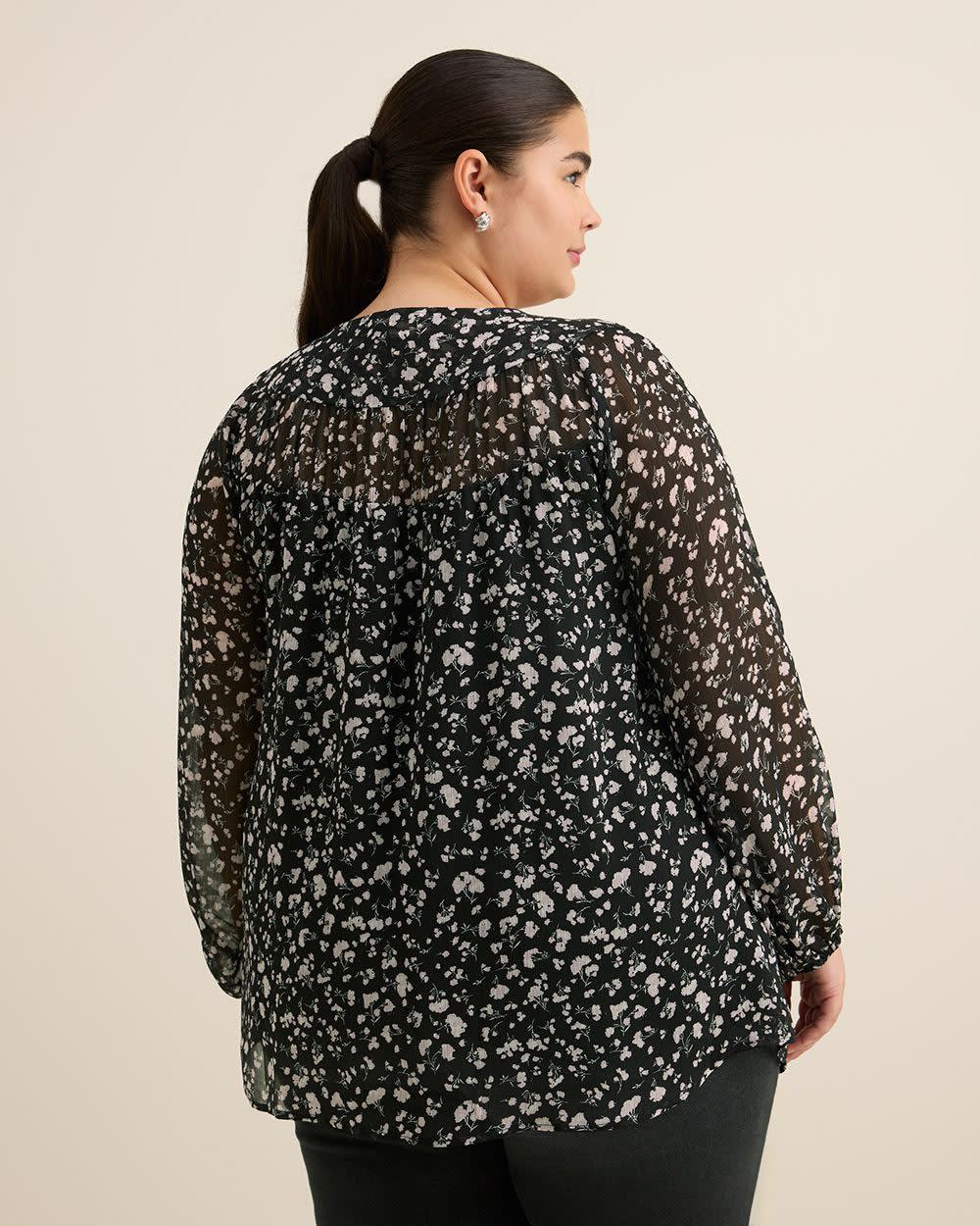 Shirred Swing Blouse Black printed 3 Shirred Swing Blouse Black printed