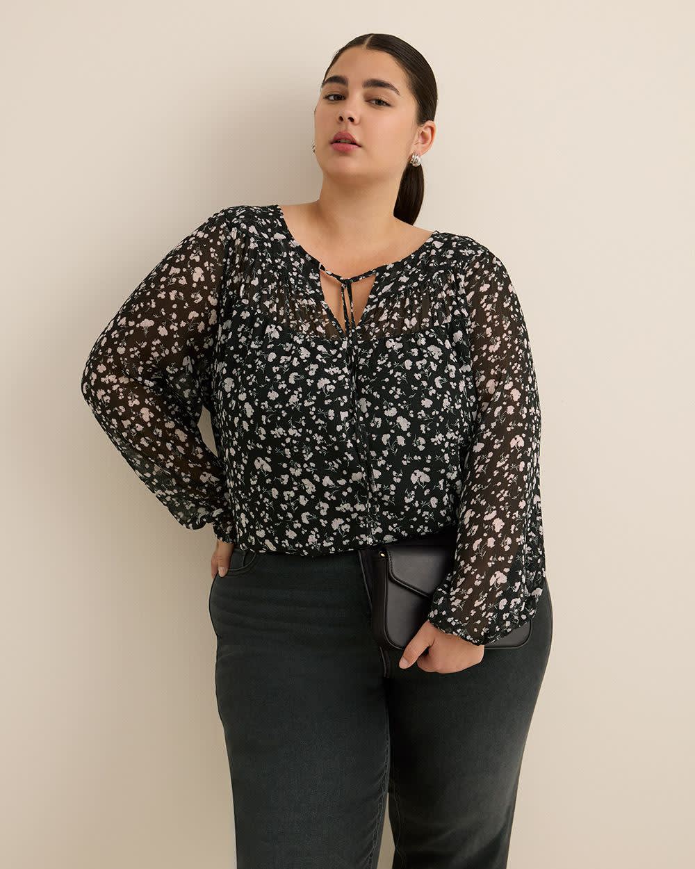Shirred Swing Blouse Black printed 4 Shirred Swing Blouse Black printed