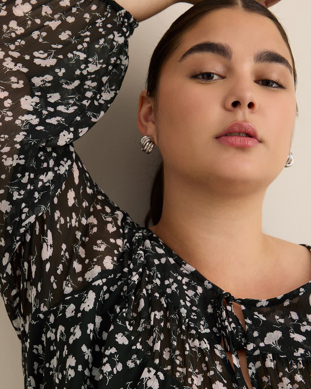 Shirred Swing Blouse Black printed 5 Shirred Swing Blouse Black printed