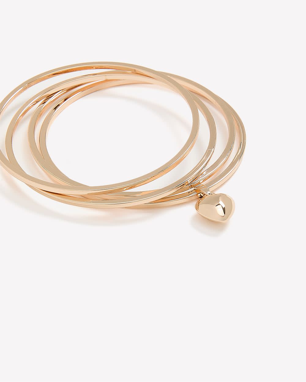 Golden Bangles with Heart Pendant, Set of 4 Gold