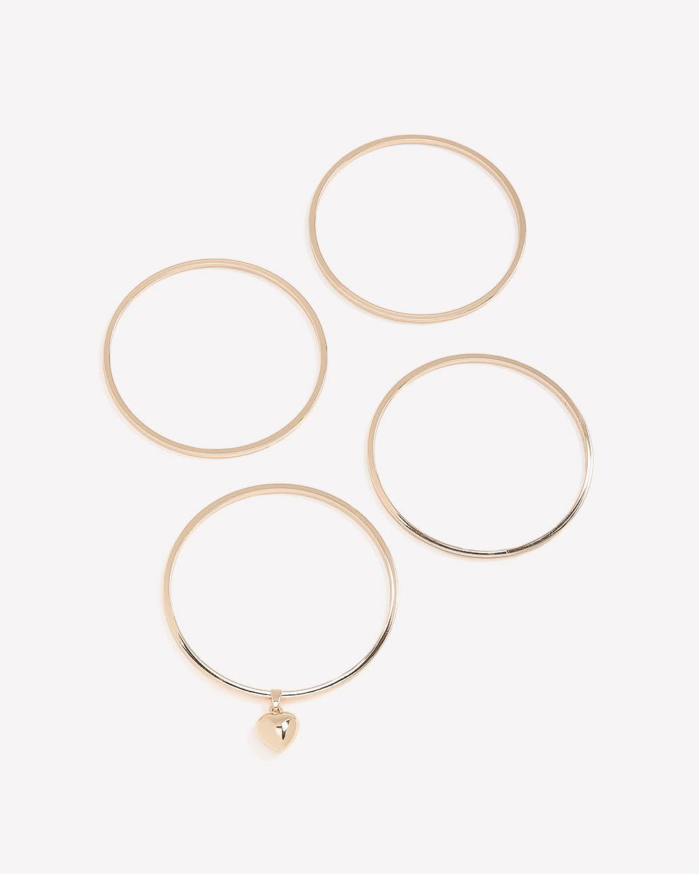 Golden Bangles with Heart Pendant, Set of 4 Gold