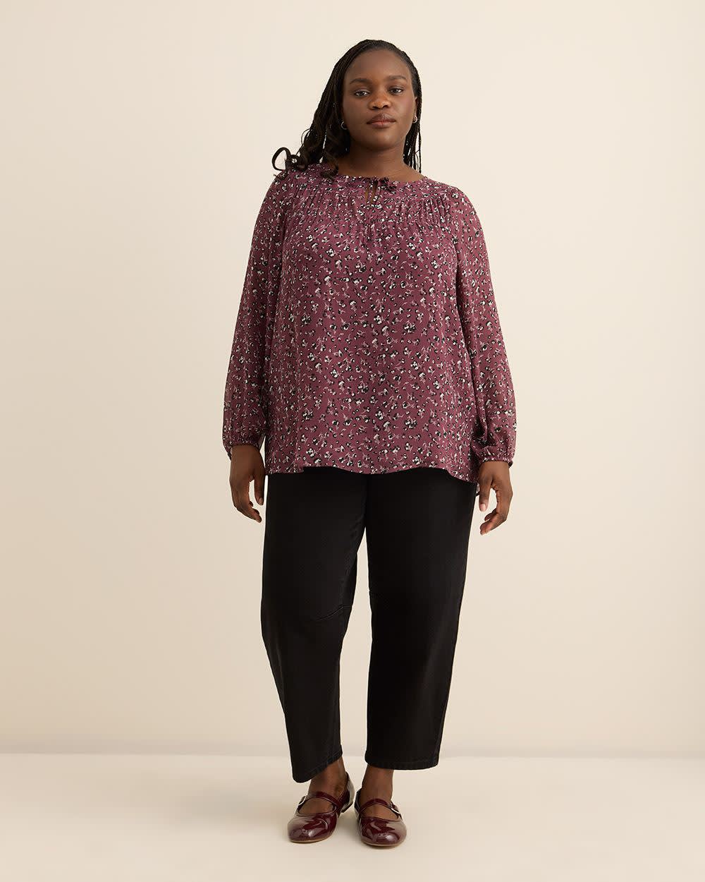 Shirred Swing Blouse Plum wine printed 2 Shirred Swing Blouse Plum wine printed