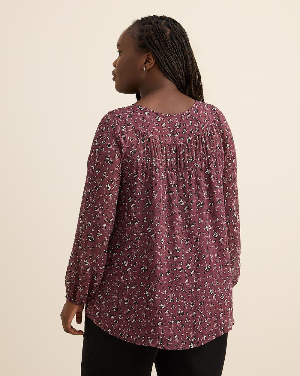Shirred Swing Blouse Plum wine printed 3 Shirred Swing Blouse Plum wine printed