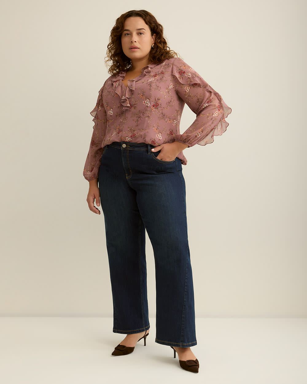 Floral Ruffled Swing Fashion Blouse - Addition Elle Nostalgia rose printed