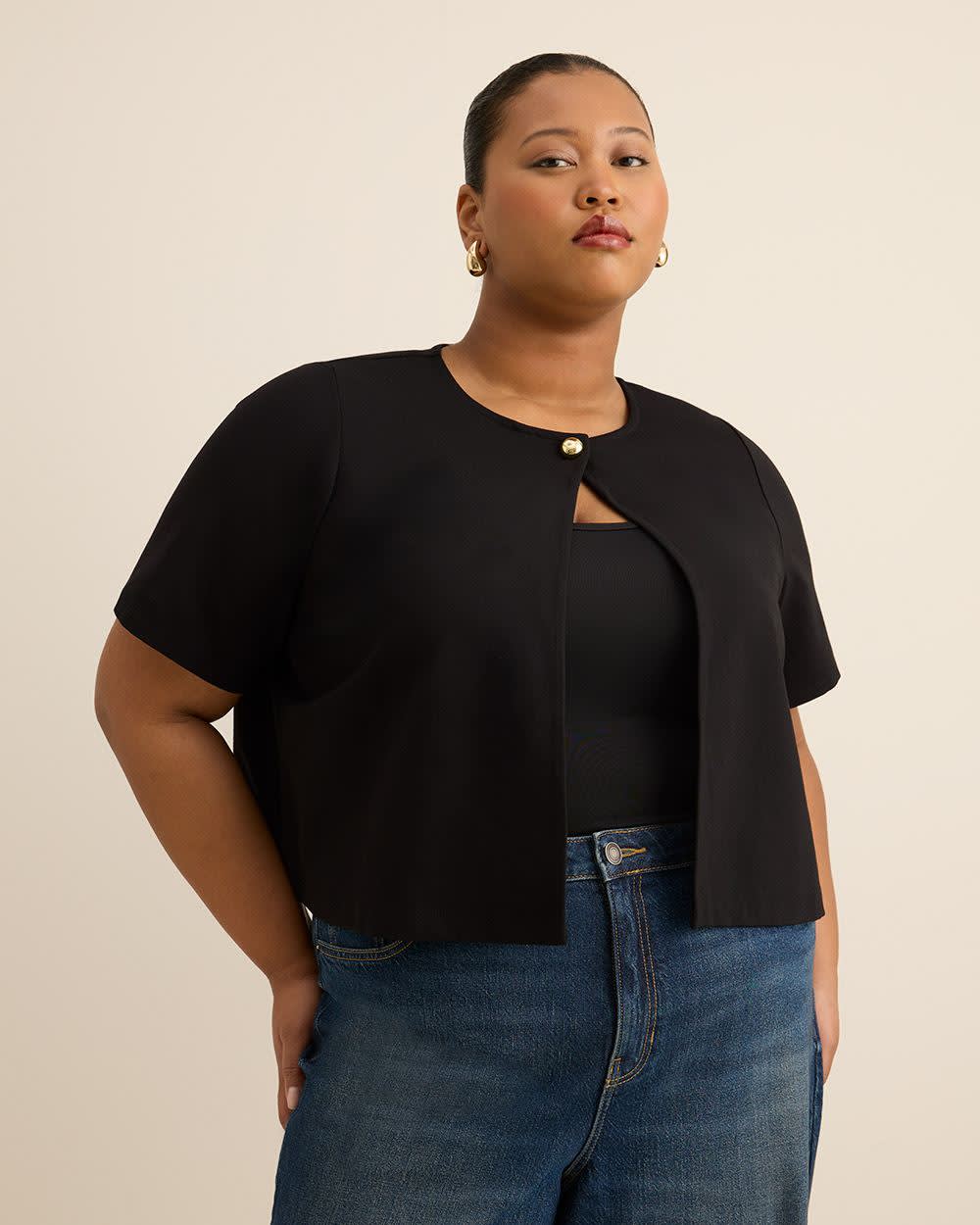 Black Knit Bolero with Button Detail Black