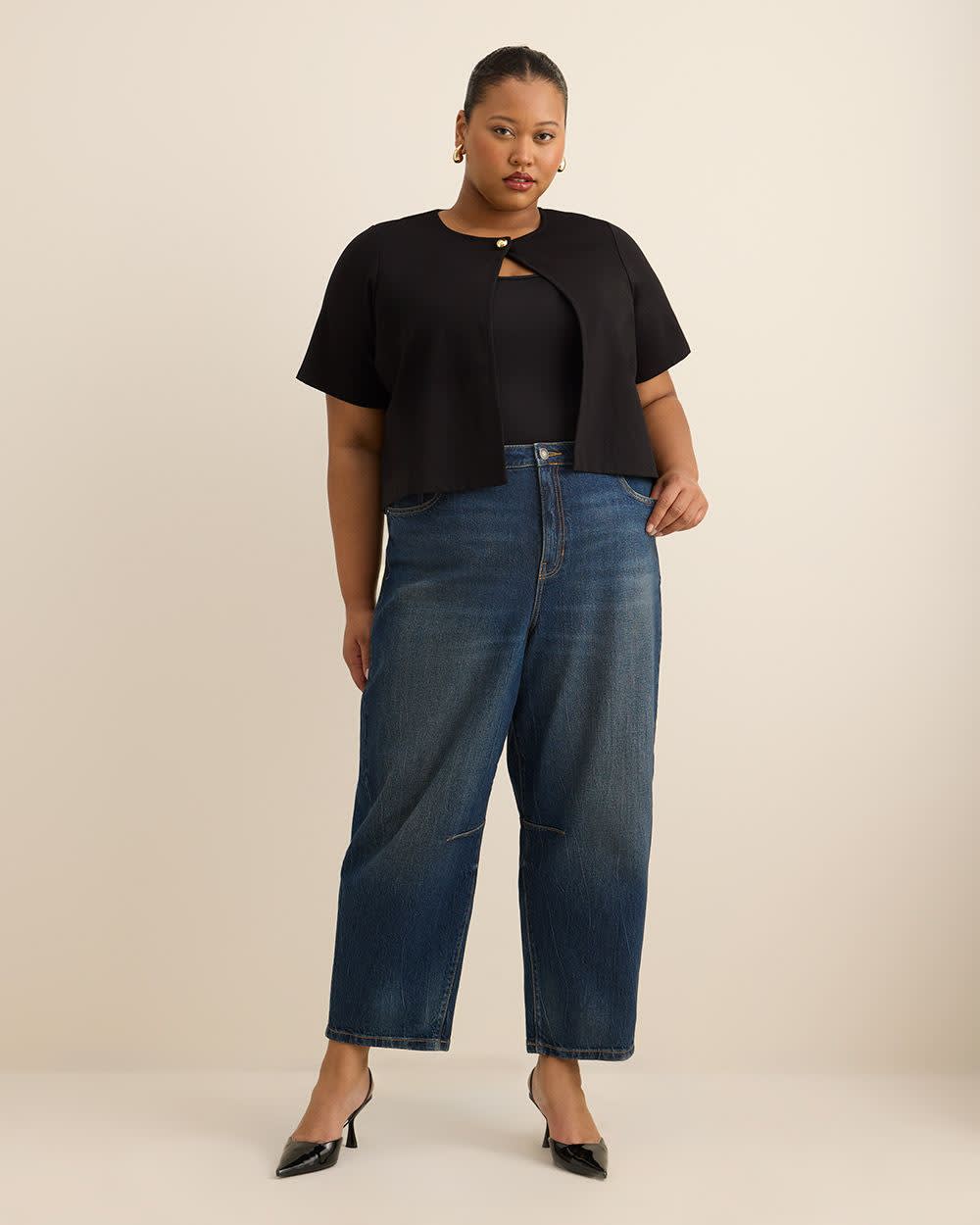 Black Knit Bolero with Button Detail Black